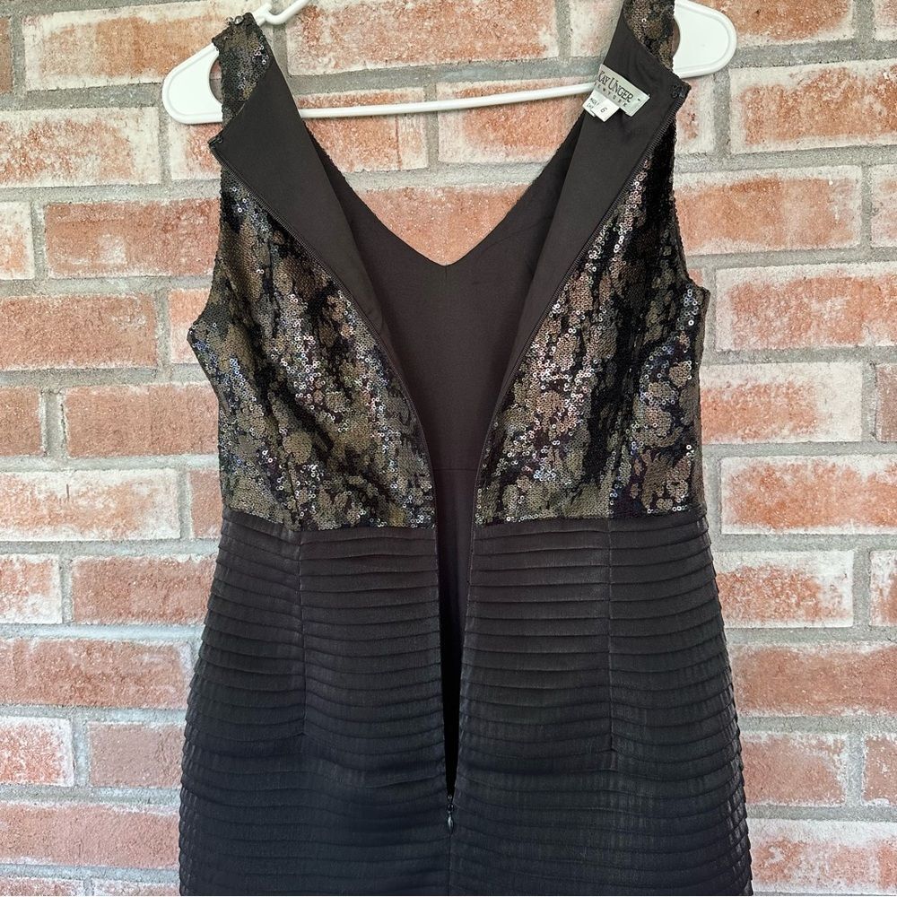 Kay Unger Sequin Beaded Cocktail Sheath Dress Women’s 6 Black Tan - Picture 8 of 9